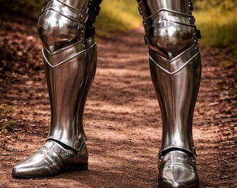 Handmade Medieval Steel Leg Armor Set Knight Greaves Upper Leg & Sabatons Functional LARP Reenactment Gear