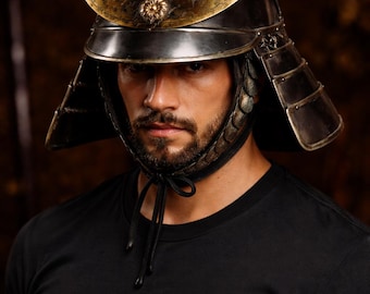 Medieval Samurai Helmet 18GA Steel LARP Knight Armor Helmet with Liner Kabuto Replica Cosplay
