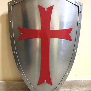 Mittelalter Stahl Knight Templar Schild Kreuzfahrer Rot Kreuz Schild Replik Kostüm Accessoire LARP Bild 3