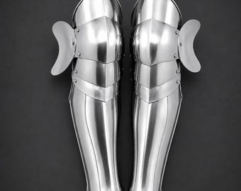 Medieval Knight Greaves Gothic Steel Leg Armor Wearable Leg Guards for LARP Cosplay Renaissance