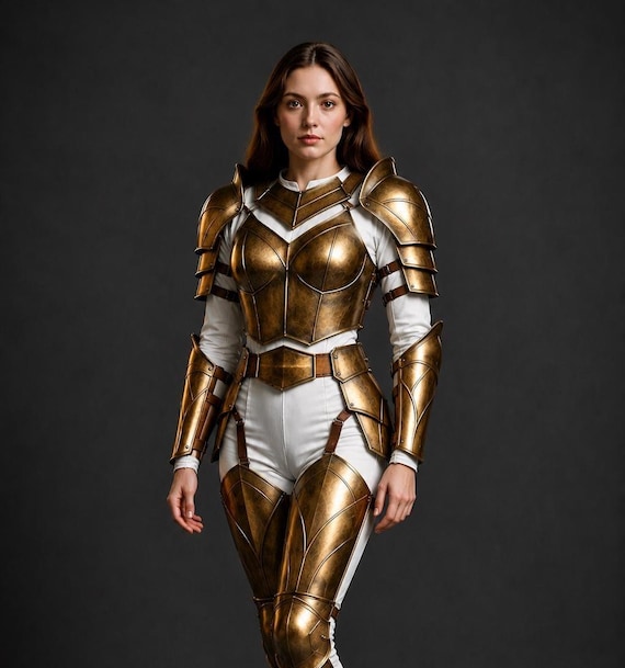Handmade Women’s Steel Plate Armor – Medieval Knight Costume for Golden Bronze LARP & Renaissance Festival