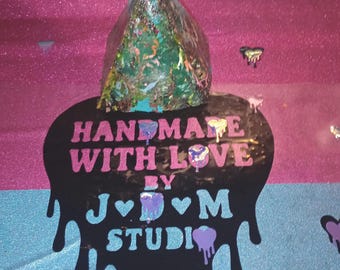 One-of-a-kind Forest themed resin/ liquid glass pyramid with custom glitter accents