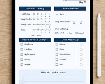 Menopause Wellness Tracker | 30 Day Journal Perimenopause Mood Sleep Hot Flush Log | Printable PDF