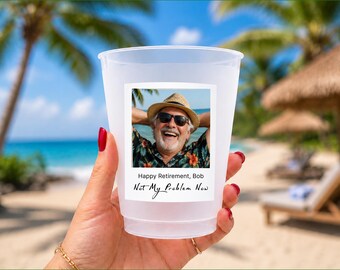 Personalized Retirement Party Cups, Custom Photo Frosted Cups, Funny Retired Not My Problem Anymore Gift, Retirement Celebration Drinkware