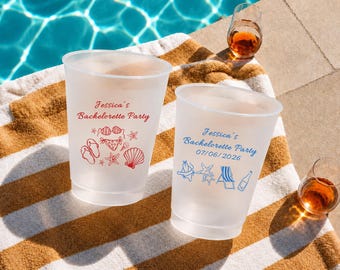 Personalized Beach Bachelorette Cups, Custom Frosted Party Cups, Tropical Girls Trip Cups, Pool Party Favors