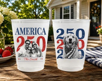 Custom Photo 4th of July Frosted Cups, American 250th Anniversary Party Cups, USA Celebration Party Favor Cups, Independence Day Decoration