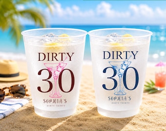 Dirty Thirty Birthday Cups, Personalized 30th Birthday Frosted Cups, Custom Name Party Cups, 30th Birthday Party Favors for Women