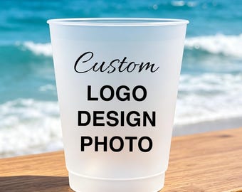 Personalized Frosted Party Cups, Custom Plastic Cups with Logo Photo Text, Bulk Event Favors