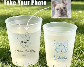 Custom Pet Portrait Frosted Cups, Personalized Dog Wedding Cups, Custom Cat Illustration Cups, Pet Wedding Favors, Frosted Party Cups