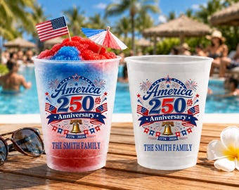 Personalized 250th Anniversary Frosted Cups, Custom America 250 Cups, Patriotic Party Cups, USA Celebration Cups, Fourth of July Cups