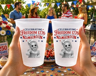 Custom Photo 4th of July Frosted Cups, American 250th Anniversary Party Cups, USA Celebration Party Favor Cups, Independence Day Decoration