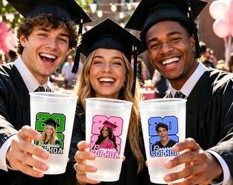 Custom Graduation Cups, Personalized Photo Drinkware, Class of 2026 Favors
