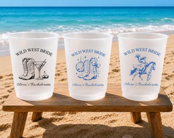 Personalized Frosted Plastic Cups, Wild West Bride Bachelorette Cups, Cowgirl Bach Party Favors, Western Bride Weekend Cups