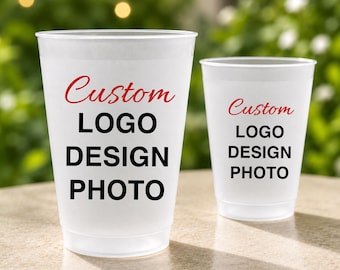 Personalized Logo Frosted Cups, Custom Plastic Cups with Logo Photo Text, Bulk Party Cups for Weddings, Events & Business Promotions