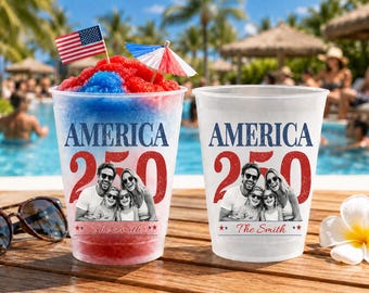 Custom Photo 4th of July Frosted Cups, American 250th Anniversary Party Cups, USA Celebration Party Favor Cups, Independence Day Decoration