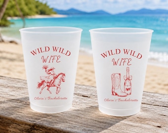 Personalized Frosted Plastic Cups, Wild Wild Wife Bachelorette Cups, Cowgirl Bach Party Favors, Western Bride Weekend Cups