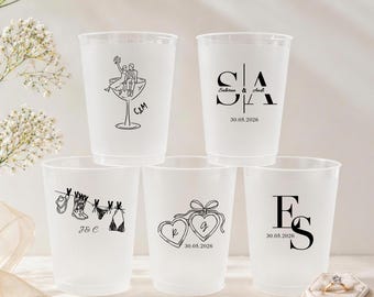 Bride and Groom Cups, Minimal Line Art Wedding Drinkware