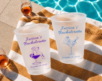 Personalized Beach Bachelorette Cups, Custom Bachelorette Party Cups, Girls Trip Cups, Beach Party Favor, Frosted Plastic Cups