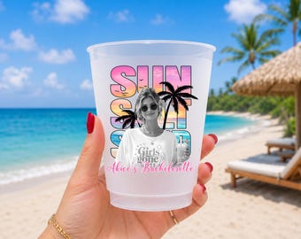 Personalized Beach Bachelorette Cups, Custom Frosted Beach Cups, Girls Trip Party Cups, Summer Bach Party Favor, Miami Bach Cups
