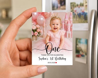 Birthday Photo Magnets, First Birthday Magnet Favor, Personalized Birthday Magnet, Custom Photo Party Favor, Baby Birthday Keepsake,