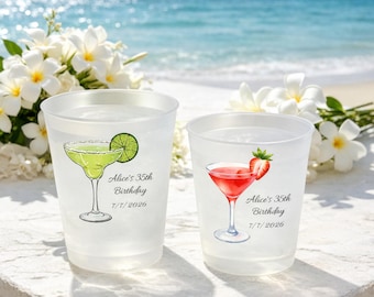 Personalized Frosted Cocktail Cups – Custom Birthday Party Drinkware, Reusable Favor