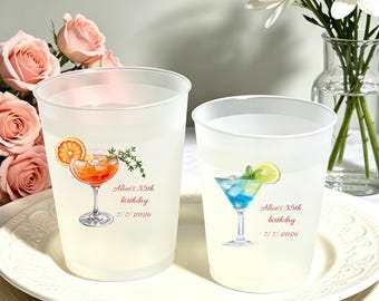 Personalized Frosted Cocktail Cups – Custom Birthday Party Drinkware, Reusable Favor