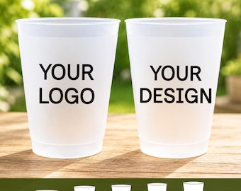 Personalized Frosted Party Cups, Custom Plastic Cups with Logo Photo Text, Bulk Event Favors