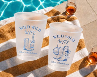 Personalized Frosted Plastic Cups, Wild Wild Wife Bachelorette Cups, Cowgirl Bach Party Favors, Western Bride Weekend Cups