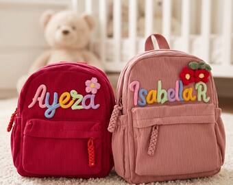Personalized Corduroy Toddler Backpack – Handmade Preschool Bag for Boys Girls