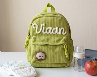 Mochila personalizada para niños pequeños, mochila escolar de pana, mochila preescolar, regalo para jardín de infancia, mochila para la vuelta al cole.