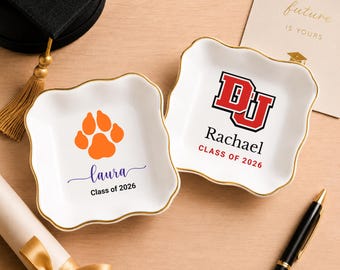 Personalized University Graduation Ring Dish, Custom College Trinket Tray, Class of 2026 Keepsake Gift for Her