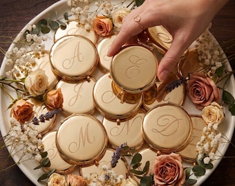 Personalized Compact Mirror, Bridesmaid Mirror Gift, Custom Initial Pocket Mirror, Wedding Favor, Monogram Makeup Mirror, Bridal Shower Gift