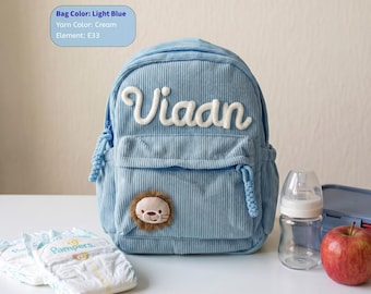 Personalized Corduroy Toddler Backpack – Handmade Preschool Bag for Boys Girls