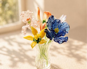 Glass Birth Month Flower, Birth Flower Gift, Hand Blown Glass Flowers , Glass Flower Bouquet Personalized