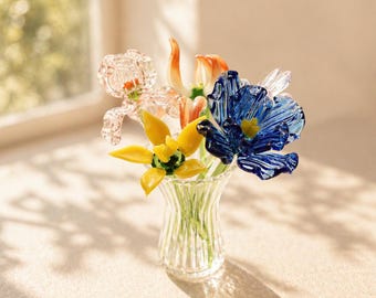 Glass Birth Month Flower, Birth Flower Gift, Hand Blown Glass Flowers , Glass Flower Bouquet Personalized