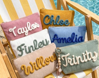Benutzerdefinierte Cord Make-up Tasche Personalisierte Chenille Name Kosmetiktasche Reise Kulturtasche Sommer Strand Veranstalter Geschenk für Sie