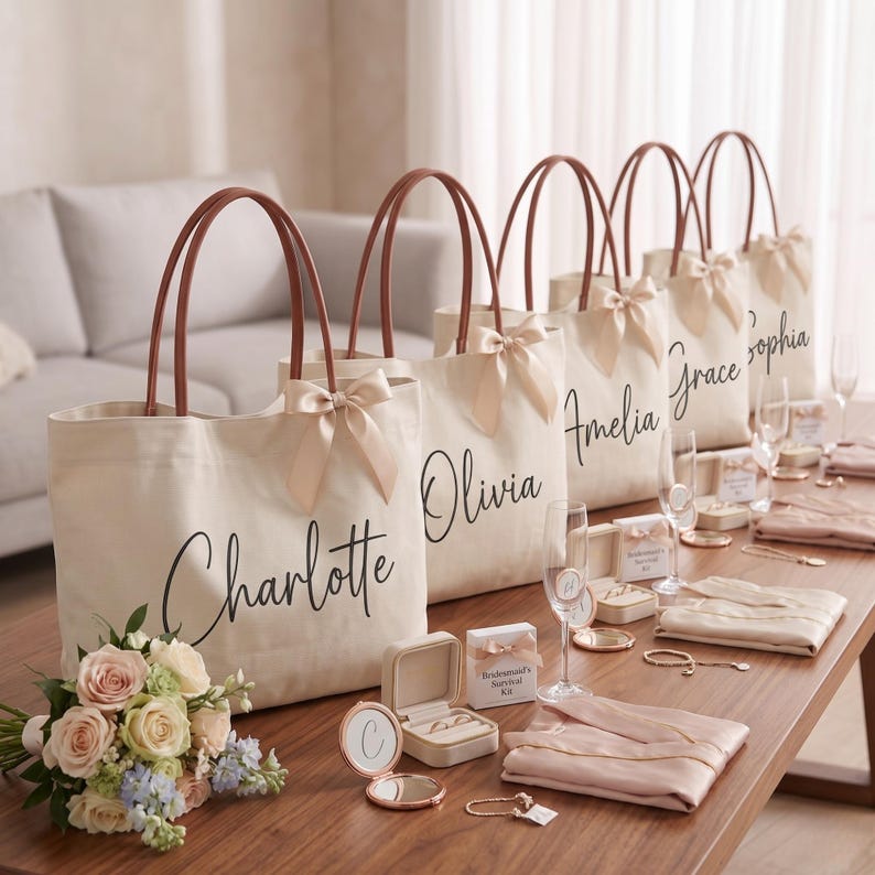 Personalized Bridesmaid Tote Bag, Custom Canvas Tote Bag, Bridal Party Gift,  Maid of Honor Gift, Gift for Her