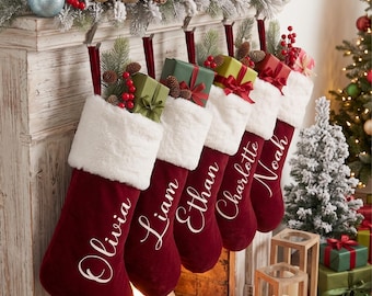 Personalized Christmas Stocking, Custom Name Red Plush Stockings, Holiday Family Stocking, Holiday Decor