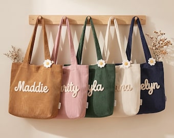 Bolso personalizado para profesor, bolso de mano de chenilla con nombre, tejido de pana personalizado, bolso de viaje moderno, regalo de agradecimiento para profesores