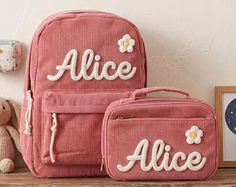 Conjunto de mochila para la vuelta al cole, mochila infantil personalizada, bolsa de almuerzo personalizada, regalo de mochila escolar con nombre