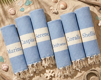 Toalla de playa turca personalizada, toalla de piscina bordada a medida, regalo de playa para damas de honor, toalla de playa con monograma, recuerdo para despedida de soltera.