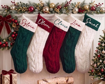 2026 Personalized Christmas Stockings, Xmas Embriodered Family Name Knit Holiday Stockings Gift, Custom Home Decor