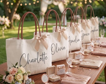 Personalized Bridesmaid Tote Bag, Custom Canvas Tote Bag, Bridal Party Gift,  Maid of Honor Gift, Gift for Her
