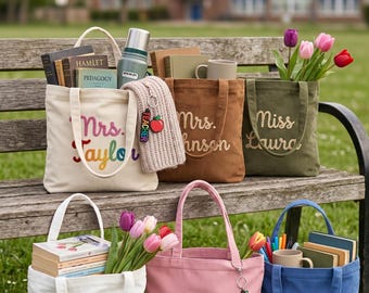Custom Chenille Name Tote Bag Personalized Corduroy Work Purse with Zipper Bridesmaid Gift Bag, Trendy Travel Tote Teacher Appreciation Gift