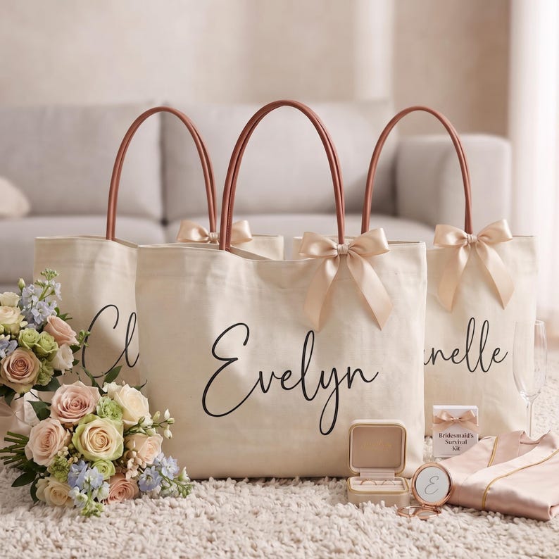 Personalized Bridesmaid Tote Bag, Custom Canvas Tote Bag, Bridal Party Gift,  Maid of Honor Gift, Gift for Her