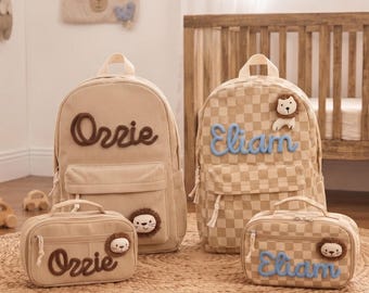 First Day at School Custom Name Backpack Set with Lunch Box Bag for Kids. Personalized School Bag with matching Lunch box Bag
