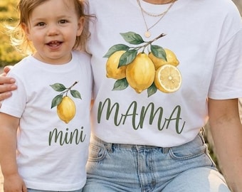 Mama and Mini Lemon PNG Bundle, Mommy and Me Shirt Design Digital Download, Watercolor Lemon Sublimation, Matching Set Lemon Tshirt File