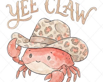 Grappige krabcowboy png, Yee Claw trendy png, grappig strandzomerontwerp, westernstrandshirt digitale download, 4 kleurvariaties inbegrepen