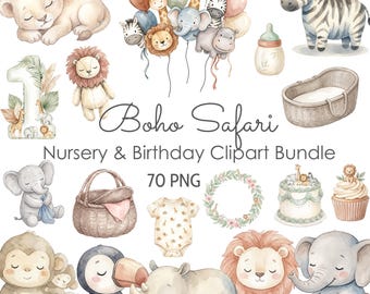 Safari Clipart Watercolor Animal Download Digital Nursery Design Inspiration Jungle Theme Birthday Invitation Element Baby Shower Decoration