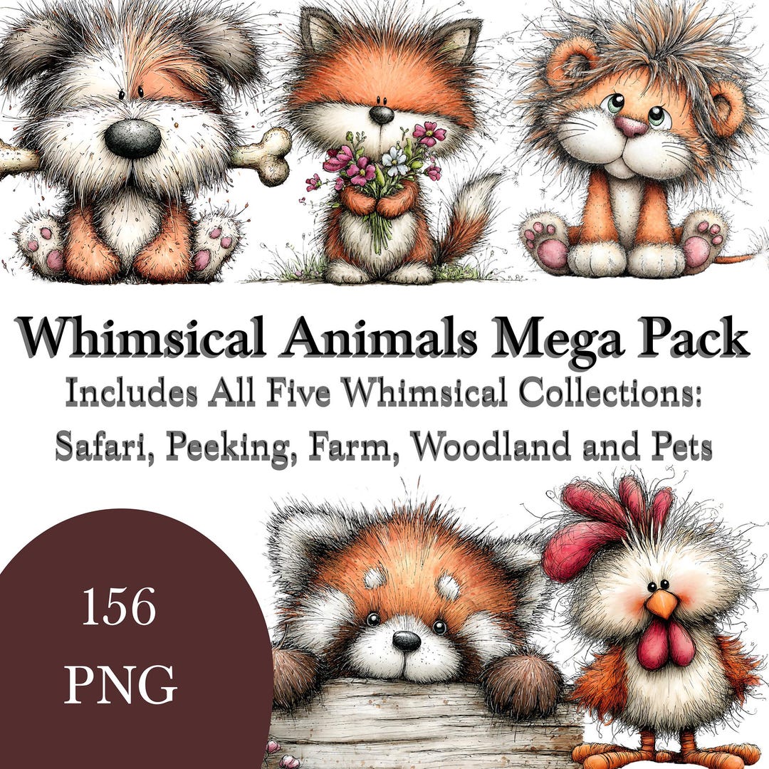 Whimsical Animal Clipart Mega Bundle, Cute Watercolor Animals PNG ...